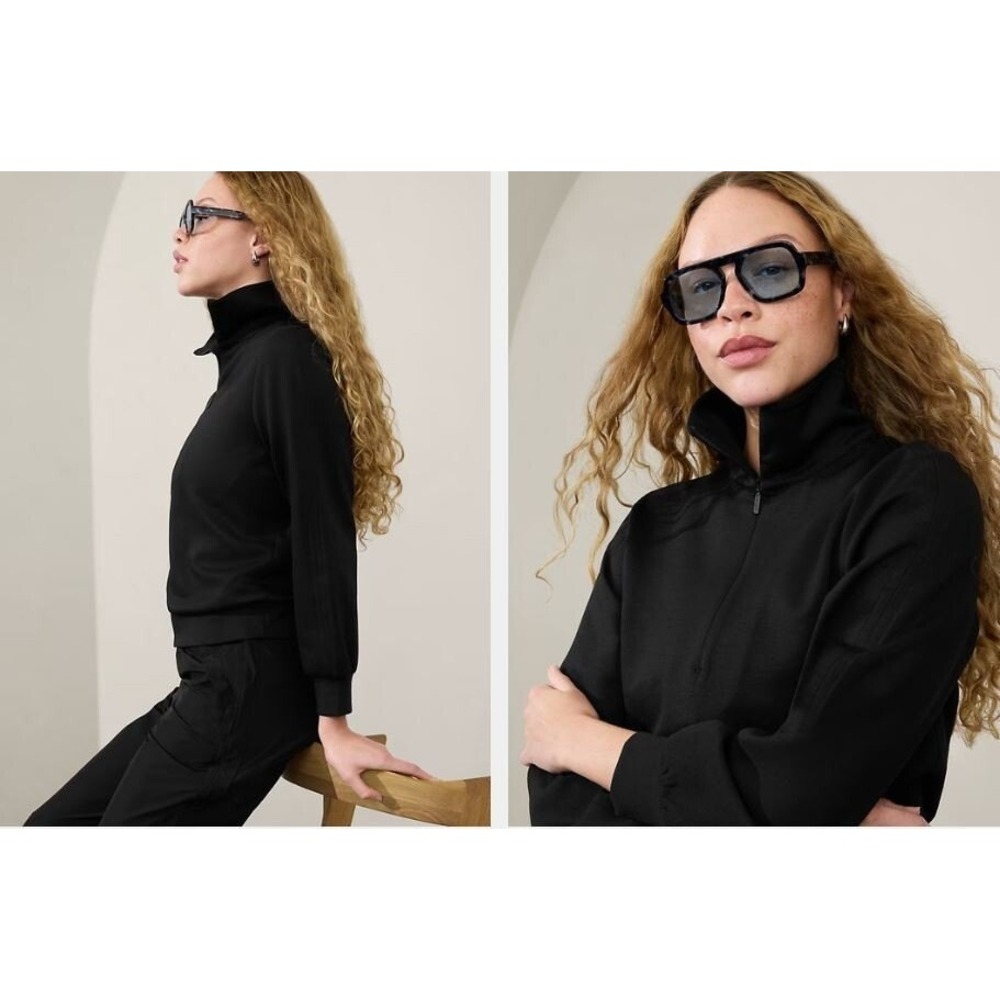 Athleta Allure Quarter Zip Sweatshirt Size XL‎ Black